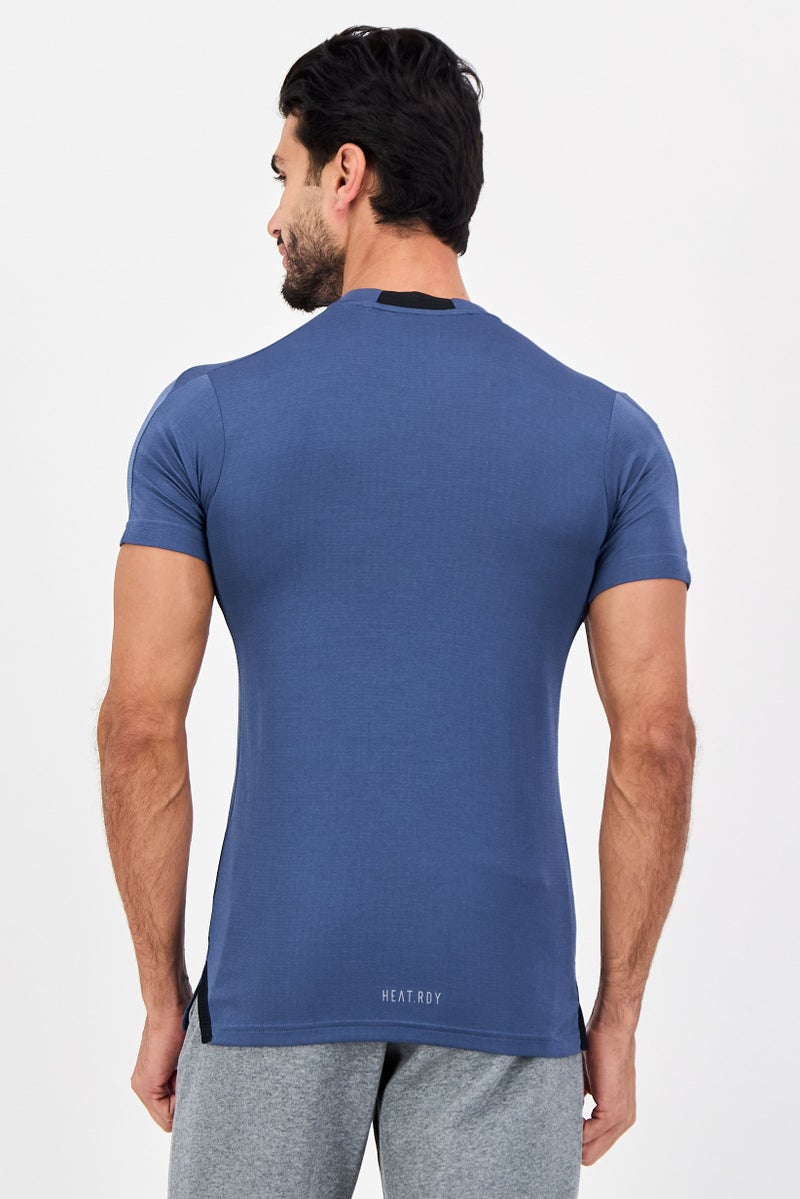 Adidas Men Slim Fit Short Sleeve Training T-Shirt, Slate Blue - Image 4